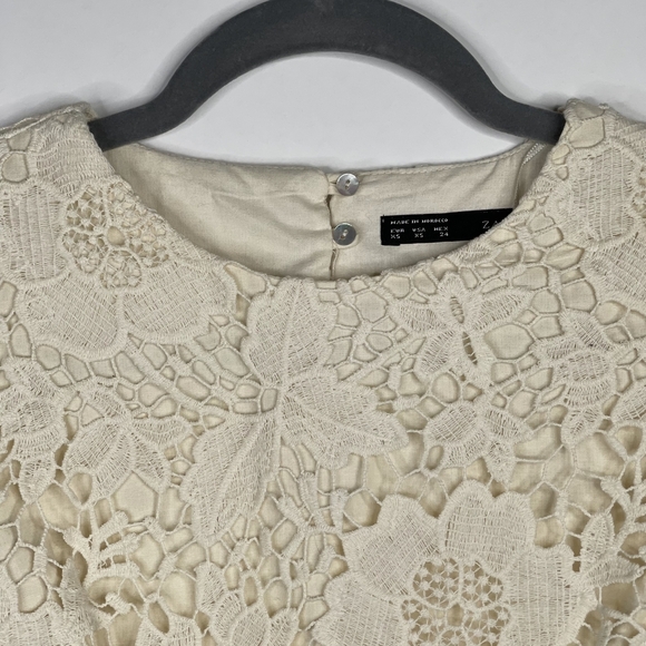 2/$30 ZARA Formal Wedding Guipure Lace Dress XS Cream Cutout Back Lined #7136 - Picture 5 of 16